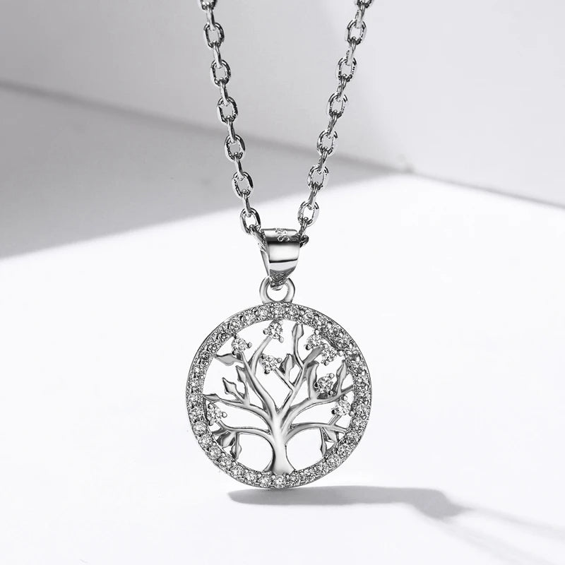 LYSFS Authentic 925 Sterling Silver DIY Life Tree Charm Necklace Ladies Silver Nature Lucky Tree Jewelry Pendant link Charm