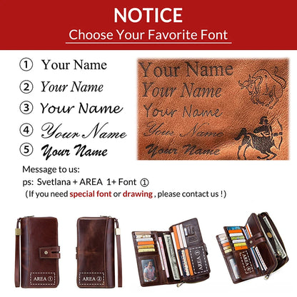 Men Clutch Wallets Casual Genuine Leather Long Wallet Zipper Coin Purse With Card Holder Large Capacity For Cell phones Engraved