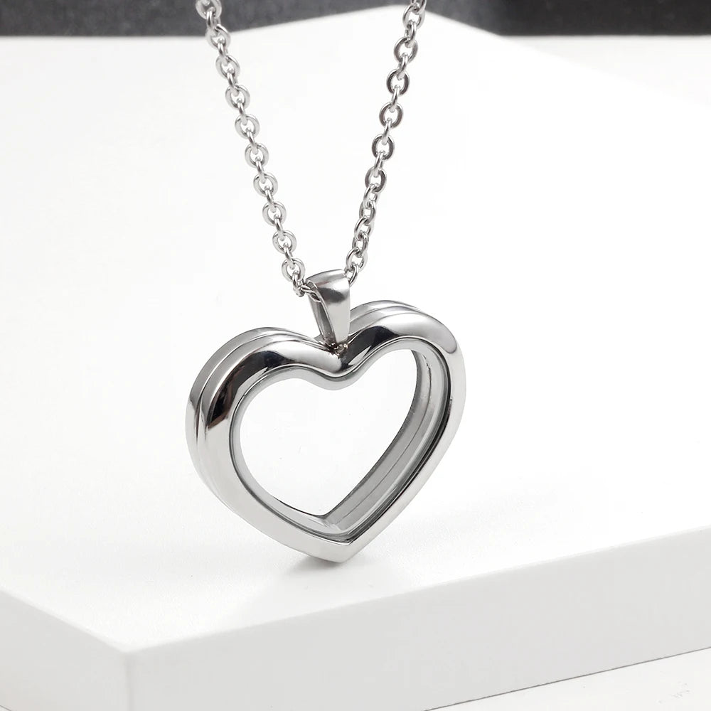URS 30mm Peach Magnetic Closure Heart 316L Stainless Steel Floating Charm Living Glass Locket 50cm Chain Necklace Pendant