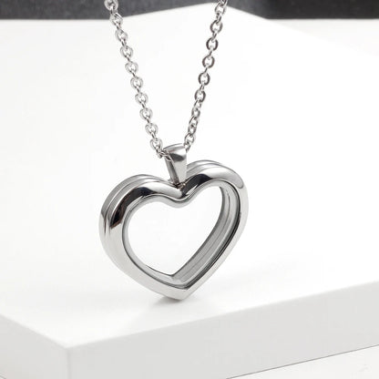 URS 30mm Peach Magnetic Closure Heart 316L Stainless Steel Floating Charm Living Glass Locket 50cm Chain Necklace Pendant