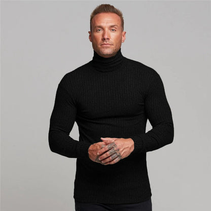 New Spring Fitness Hooded Sweaters Men Warm Turtleneck Sweaters Slim Fit Sports Pullover Men Sweater Gym Knitwear Pull Homme