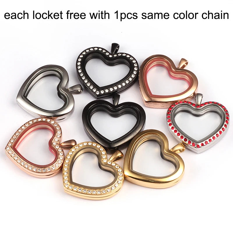 URS 30mm Peach Magnetic Closure Heart 316L Stainless Steel Floating Charm Living Glass Locket 50cm Chain Necklace Pendant