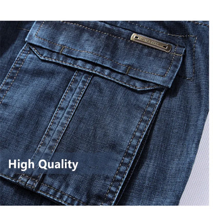 Men's Military Jeans Pants Workwear Multi-Pockets Cargo Jeans Straight Motorcycle Denim Pants Casual Biker Long Trousers