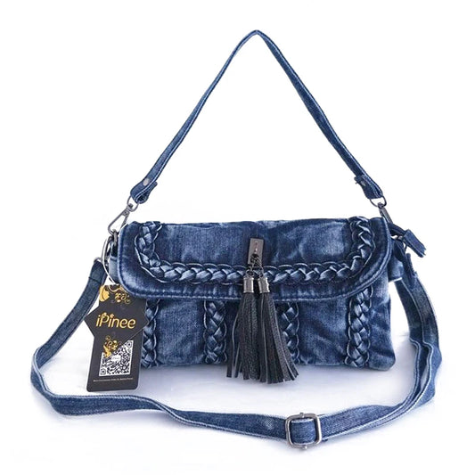 iPinee brand new retro women messenger bags small shoulder bag high quality Denim tote bag small clutch handbags