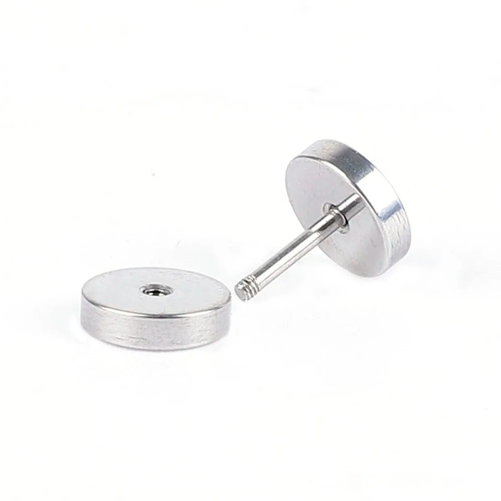 1 Piece Fashion Punk Earrings Double Sided Round Bolt Stud Earrings Male Gothic Barbell Black Earrings Men Jewelry Gifts