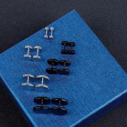 1 Piece Fashion Punk Earrings Double Sided Round Bolt Stud Earrings Male Gothic Barbell Black Earrings Men Jewelry Gifts