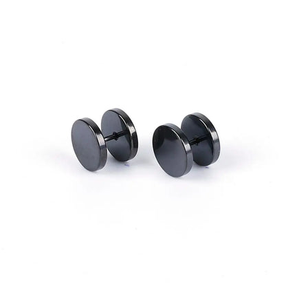 1 Piece Fashion Punk Earrings Double Sided Round Bolt Stud Earrings Male Gothic Barbell Black Earrings Men Jewelry Gifts