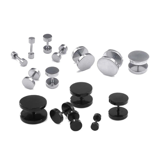 1 Piece Fashion Punk Earrings Double Sided Round Bolt Stud Earrings Male Gothic Barbell Black Earrings Men Jewelry Gifts