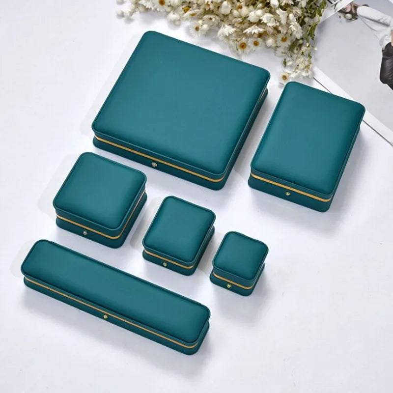 1Pcs Multi size Green/red /bule leather filled paper jewelry box ring necklace bracelet  jewelry storage box gift box
