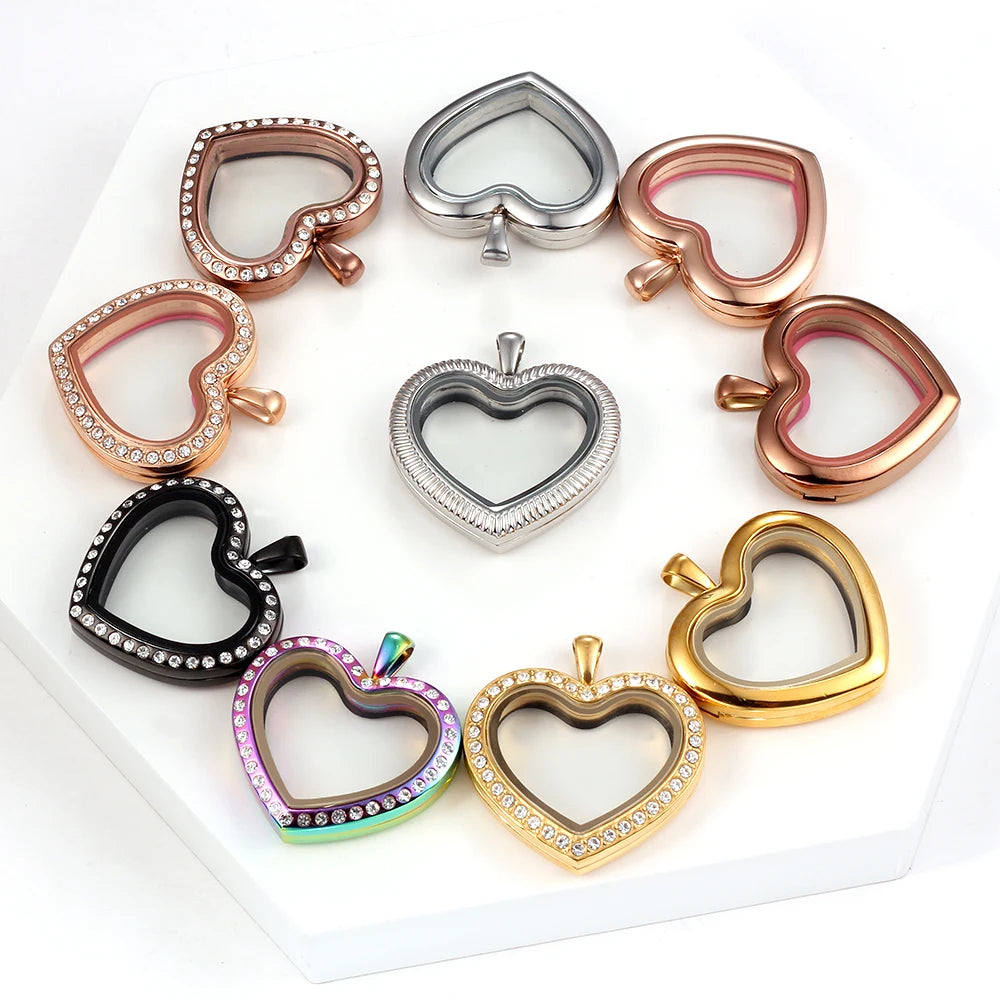 URS 30mm Peach Magnetic Closure Heart 316L Stainless Steel Floating Charm Living Glass Locket 50cm Chain Necklace Pendant