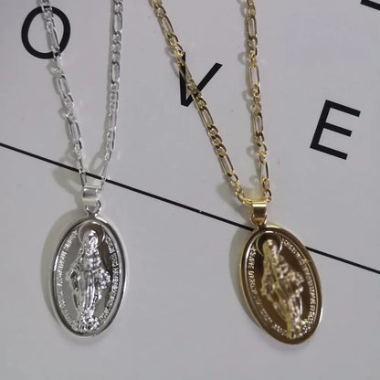 Gold Color Medallion Virgin Mary Coin Necklace For Women Men Long Layer Religion Pendants Necklaces Fashion Jewelry A061