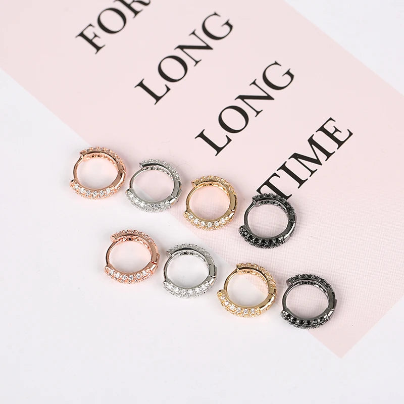 Luxury Shiny Hoop Earrings For Women Three Layer Micro Zircon Stone Paved Small Copper Huggies Charm Piercing Ear Hoops Jewelry