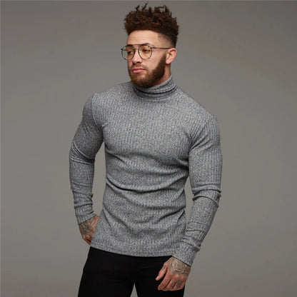 New Spring Fitness Hooded Sweaters Men Warm Turtleneck Sweaters Slim Fit Sports Pullover Men Sweater Gym Knitwear Pull Homme