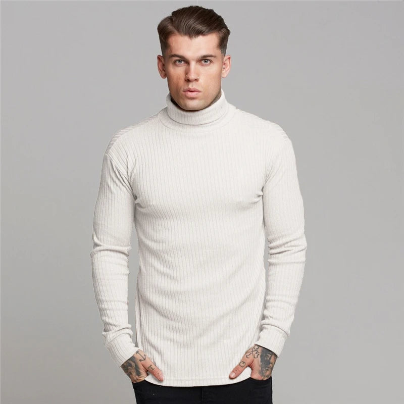 New Spring Fitness Hooded Sweaters Men Warm Turtleneck Sweaters Slim Fit Sports Pullover Men Sweater Gym Knitwear Pull Homme