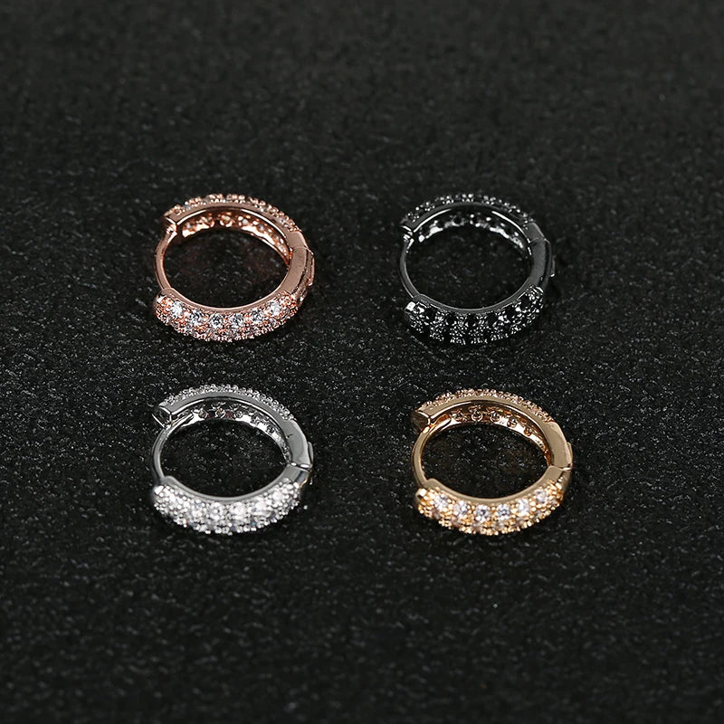 Luxury Shiny Hoop Earrings For Women Three Layer Micro Zircon Stone Paved Small Copper Huggies Charm Piercing Ear Hoops Jewelry
