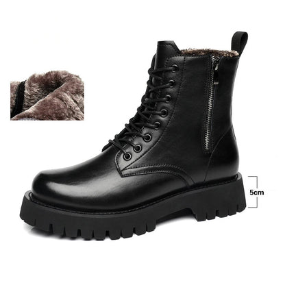 Men's Height Increasing Boots - 8CM Hidden Heel Leather Ankle Boots with Zipper | Elevator Shoes (Botas Masculino)