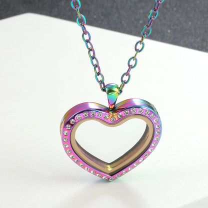URS 30mm Peach Magnetic Closure Heart 316L Stainless Steel Floating Charm Living Glass Locket 50cm Chain Necklace Pendant