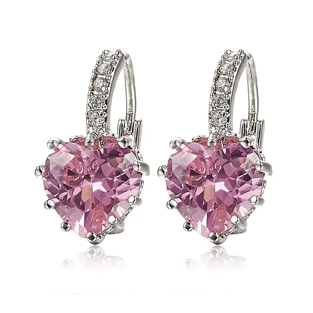 HOT SALES!!! Women's Luxury Pink Love Heart Rhinestone Gold Plated Leverback Hoop Earrings fashion jewelry accessory 17 x 19mm