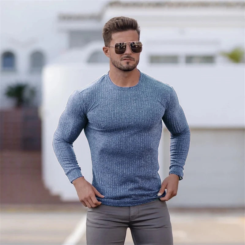New Spring Fitness Hooded Sweaters Men Warm Turtleneck Sweaters Slim Fit Sports Pullover Men Sweater Gym Knitwear Pull Homme