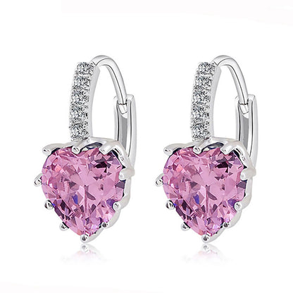 HOT SALES!!! Women's Luxury Pink Love Heart Rhinestone Gold Plated Leverback Hoop Earrings fashion jewelry accessory 17 x 19mm