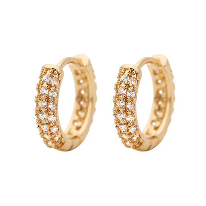 Luxury Shiny Hoop Earrings For Women Three Layer Micro Zircon Stone Paved Small Copper Huggies Charm Piercing Ear Hoops Jewelry