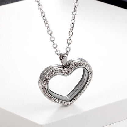 URS 30mm Peach Magnetic Closure Heart 316L Stainless Steel Floating Charm Living Glass Locket 50cm Chain Necklace Pendant
