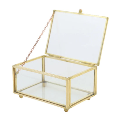 Retro Rectangle Transparent Golden Glass Ring Box Wedding Geometric Jewelry Organizer Home Decorative Box for Storage Trinket