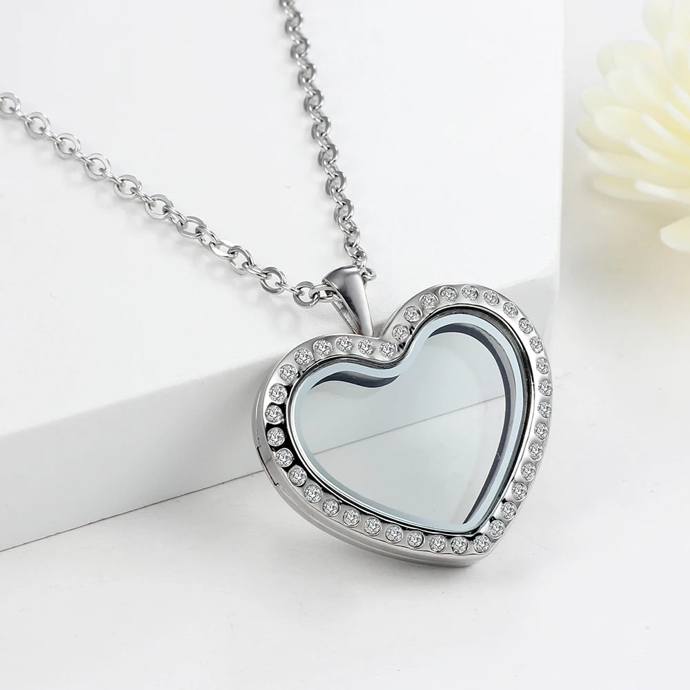 URS 30mm Peach Magnetic Closure Heart 316L Stainless Steel Floating Charm Living Glass Locket 50cm Chain Necklace Pendant