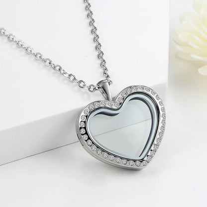 URS 30mm Peach Magnetic Closure Heart 316L Stainless Steel Floating Charm Living Glass Locket 50cm Chain Necklace Pendant