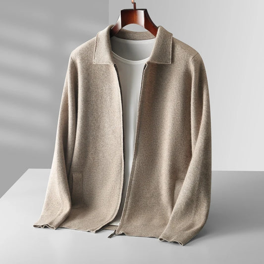 6-color autumn and winter new 2025 men's 100% wool  cardigan sweater casual knitted lapel men's business sweater Solid color