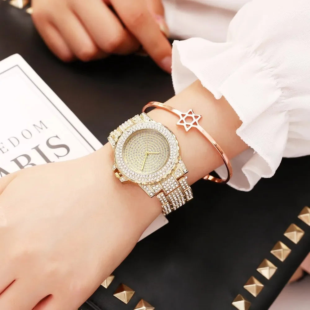 New Women Stainless Steel Full Diamond Wrist Watches Casual Luxury Ladies Quartz Watch Clock Relogio Feminino