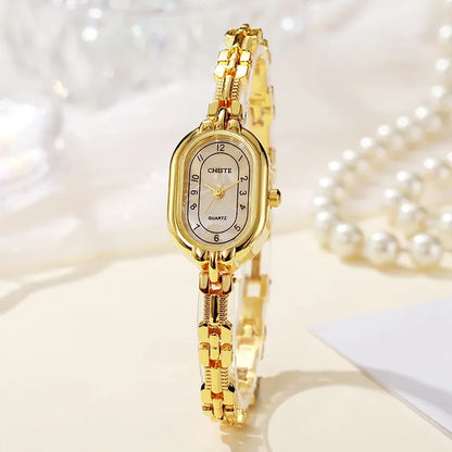 Fashion Thin Bracelet Watch Retro Oval Dial Watches Women Light Luxury Fashion Small Gold Quartz Wristwatch Gift Wholesale Clock