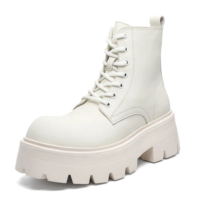 Autumn Men Casual Platform Boots Lace Up Sneakers Plush Chunky Ankle Boots Outdoor High-top Sneakers Comfortable Zip Shoes 38-46