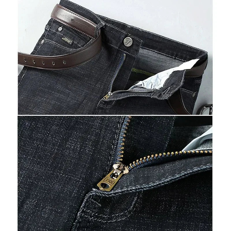 Men Fashion Stretch Jeans Male Classic Business Slim Fit Straight Leg Denim Trousers Solid Casual Long Pants