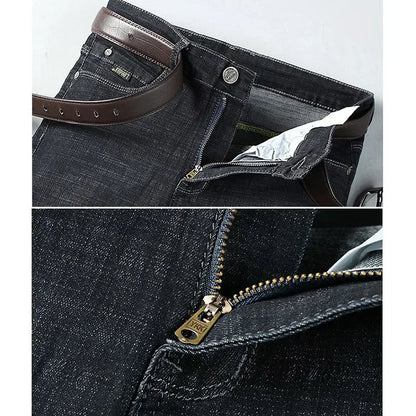 Men Fashion Stretch Jeans Male Classic Business Slim Fit Straight Leg Denim Trousers Solid Casual Long Pants