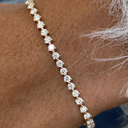 Round Cut Lab Grown Diamond Tennis Bracelet 2.2mm-4mm each DEF VS-VVS 14K Yellow Gold Prong Setting Bracelet For Women