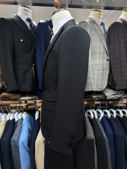 In Stock Smooth Groom Wear Elegant Single Breasted Men Suit 3-pieces Classy Formal Peak Lapel Customized Set Four Seasons