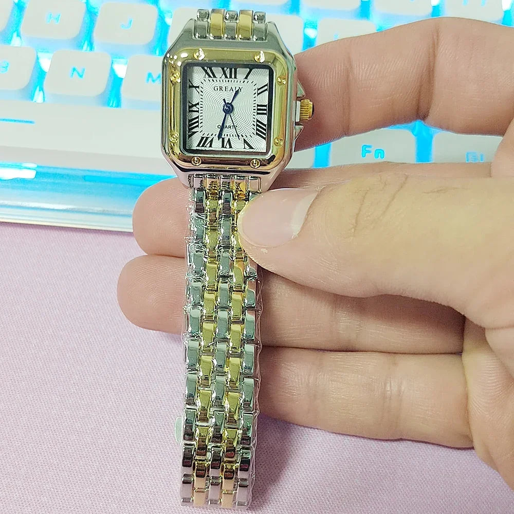 MAYZHISU Women's Fashion Quartz Watches Gold Alloy Strap Luxury Ladies Quartz Wristwatches Qualities Female Roman Scale Clock