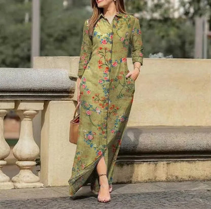 Spring Womens Long Shirt Dress Summer Single Breasted Button Lapel Long Sleeve Dress 2023 New Image Print Loose Dresses Robe