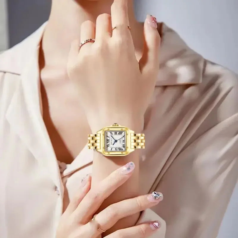 MAYZHISU Women's Fashion Quartz Watches Gold Alloy Strap Luxury Ladies Quartz Wristwatches Qualities Female Roman Scale Clock