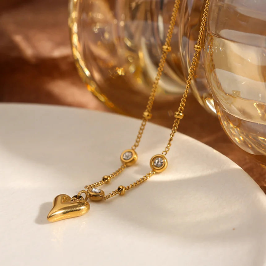 316L Stainless Steel Sweet Gold Color Heart Zircon Anklet Ladies Fashion Trend High Jewelry Beach Accessories SAB123
