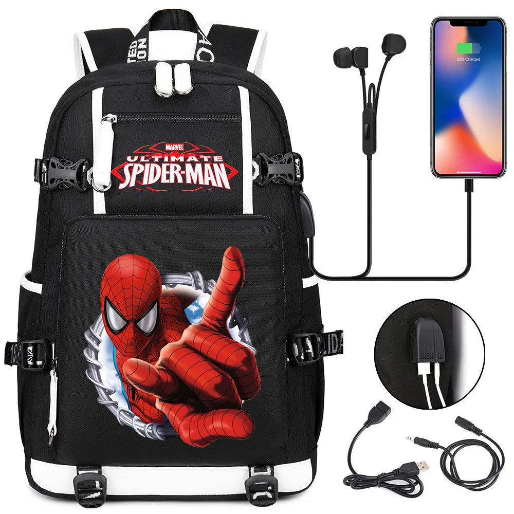 Superhero Spiderman School Backpack Travel Bags Large Waterproof Multifunction USB Charging Backpacks Travel Sport Duffel Bag