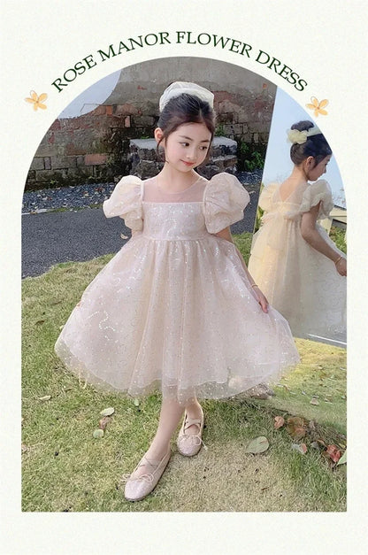 2024 Summer New Style Women's Baby Princess Dress Puffy Sleeves Trendy Girls Casual Dresses Woodland Theme Design