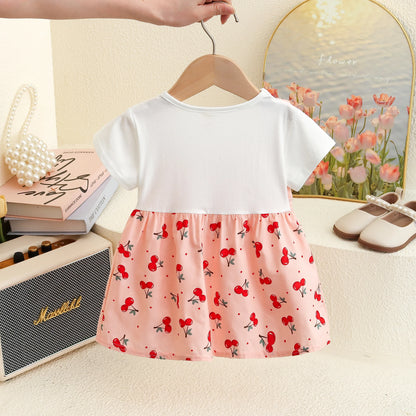 Baby Girl Dresses Summer Cherry Print Bow Short Sleeve Girls Dresses Cute Girls Casual Dresses