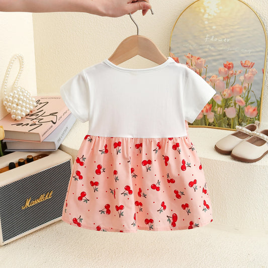 Baby Girl Dresses Summer Cherry Print Bow Short Sleeve Girls Dresses Cute Girls Casual Dresses