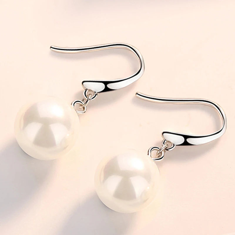 925 Sterling Silver Fashion Jewelry Pearl Drop Earrings For Lady New XY0009