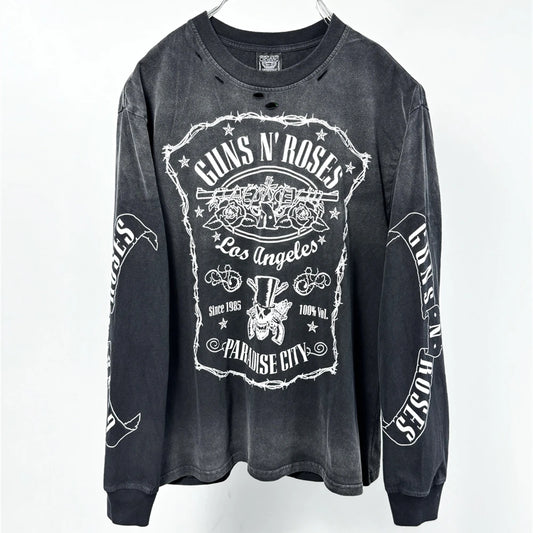 Vintage Hole SAINT Guns N' Roses Las Vegas Limited Washed T Shirt Men Women oversized Black Tee Tops T-Shirts