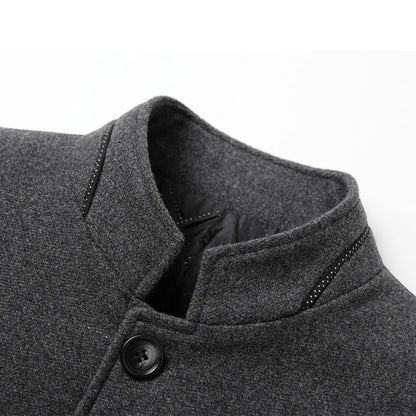 Mens Woolen Jacket Suit Stand-up Collar Middle-aged Autumn and Winter Woolen Men Jacket