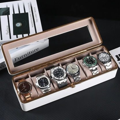 6-Box Checkered Watch Storage Case High-Grade Velvet Lining Waterproof Dustproof Anti-Fall Display Watch Box
