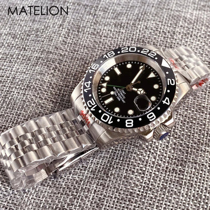 200m Waterproof NH34A Automatic Mechanical Diver Watch for Men GMT Movement Luminous Jubilee Strap Dual Time Glide Lock Buckle